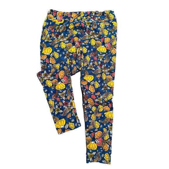 LuLaRoe Leggings Blue With Orange Pink And Yellow Flowers Size TC2 - Picture 2 of 5